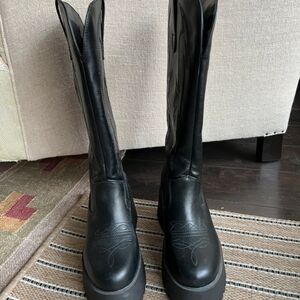 Shein embroidered wedge heel thick-sole below knee boots
